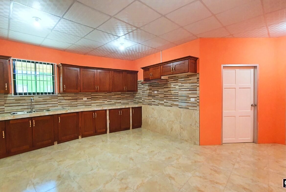 Kitchen with stainless steel sink and faucet, wooden cabinets, and orange walls in this 2-Bedroom Apartment for Rent