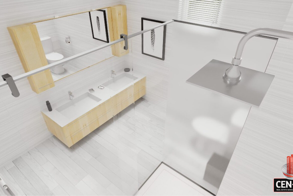 St. Geroges Units shower with dual vanity