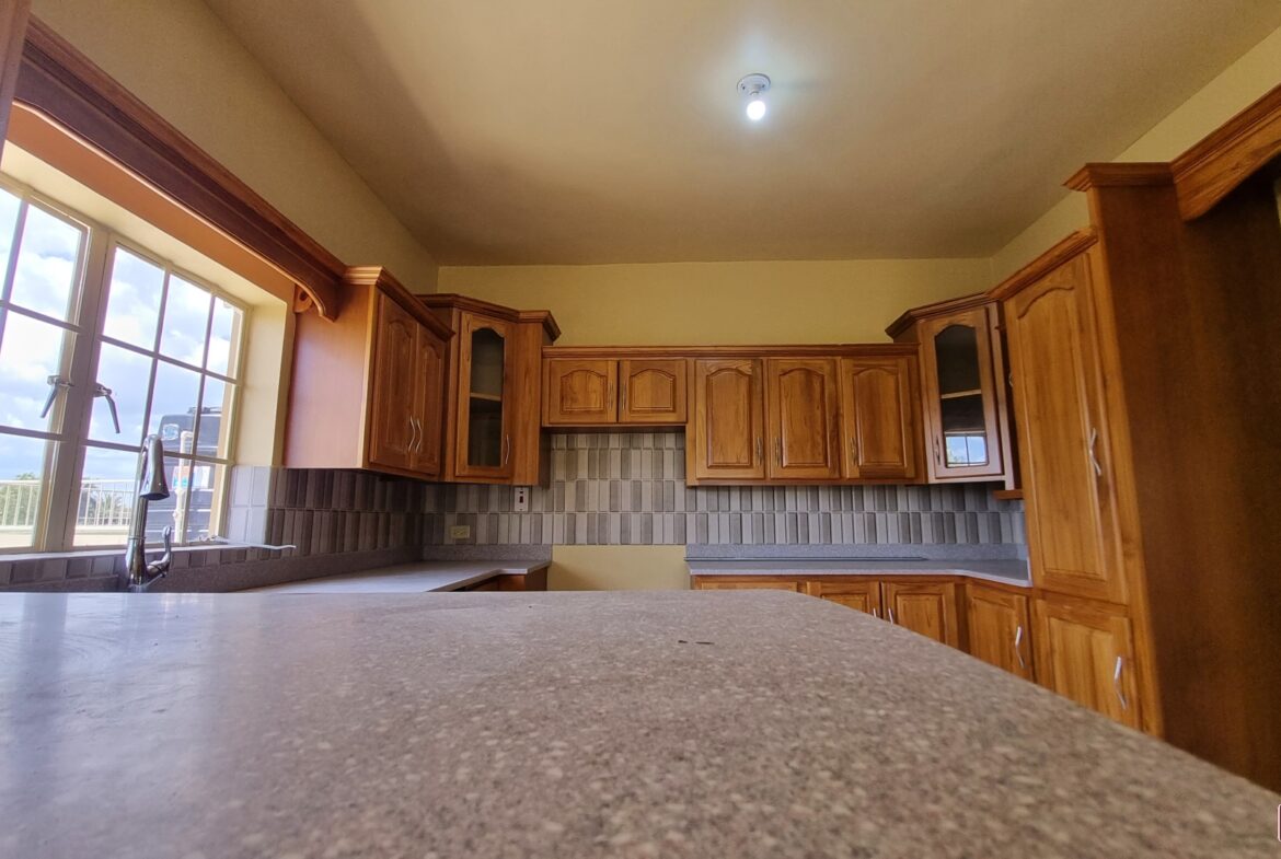 Modern kitchen with stainless steel appliances, sink, cabinets, and window in townhouse for sale.