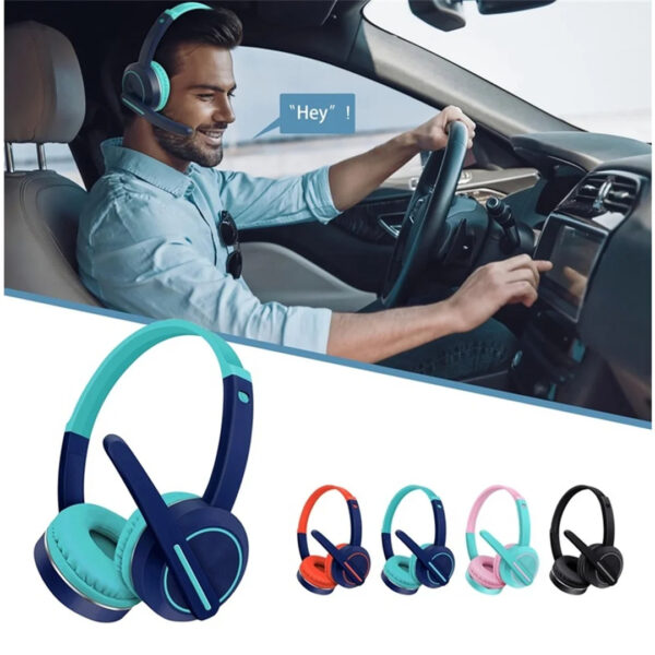 Black AKZ K25 wireless headphones with over-ear cups, an adjustable headband, and a built-in microphone boom with a red LED indicator.