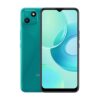 A green Wiko T-10 smartphone with a dewdrop notch display and dual rear cameras.