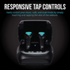 iLuv SG100 True Wireless Gaming Earbuds with responsive tap controls for easy music, call, and mode management. Sleek black design with charging case.