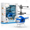 A blue and white infrared induction helicopter toy in its packaging, with the words "Easy to Use!" highlighted.