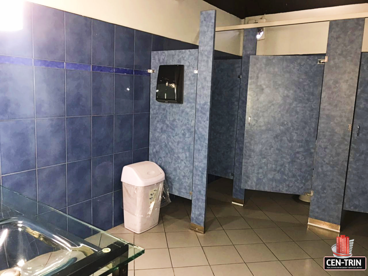 Modern and well-maintained washroom facilities within a commercial investment building in Calcutta Freeport, Trinidad.