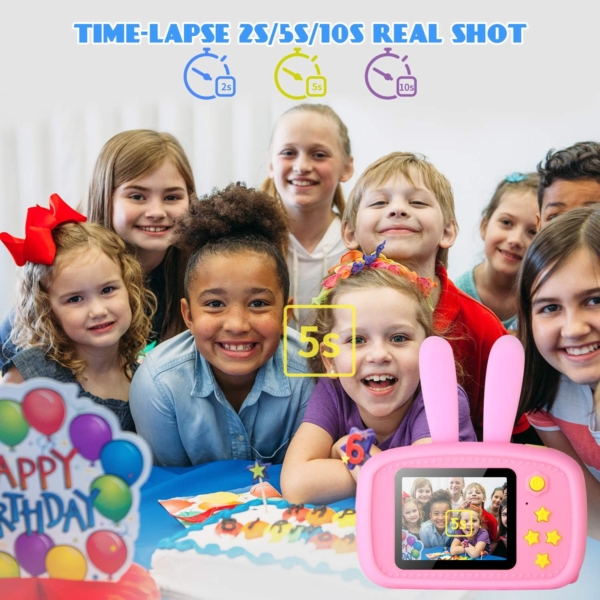 Pink rabbit-shaped digital camera for kids, featuring a playful design and easy-to-use controls, ideal for capturing memories at parties and events in Trinidad.