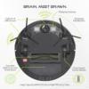 A diagram of the Tzumi SmartClean 2000 robot vacuum, highlighting its key features including collision and cliff sensors, powerful 2000Pa suction, sweeping side brushes, floor/carpet terrain wheels, a large capacity dust bin, and a high-efficiency filter.