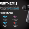 iLuv SG100 gaming earbuds with dynamic LED lighting. Three illumination modes (Game, Music, Transition) and distinct patterns for Power On/Off and Pairing.
