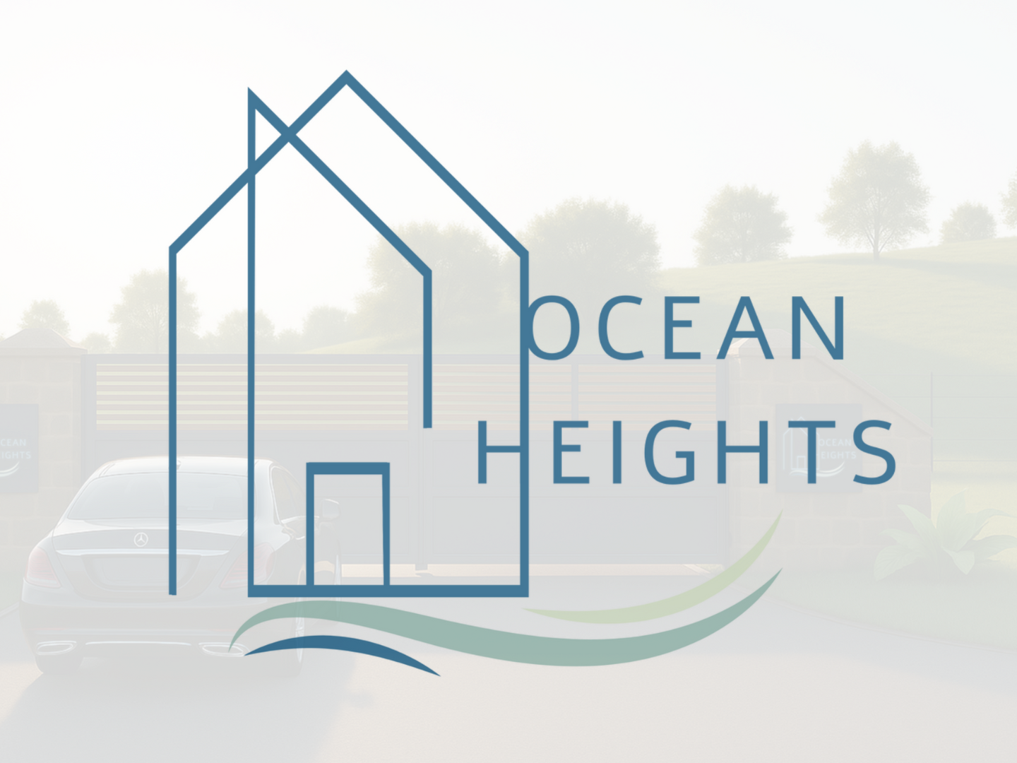 A close-up of the "OCEAN HEIGHTS" logo, featuring stylized text, representing premium land for sale in Trinidad.