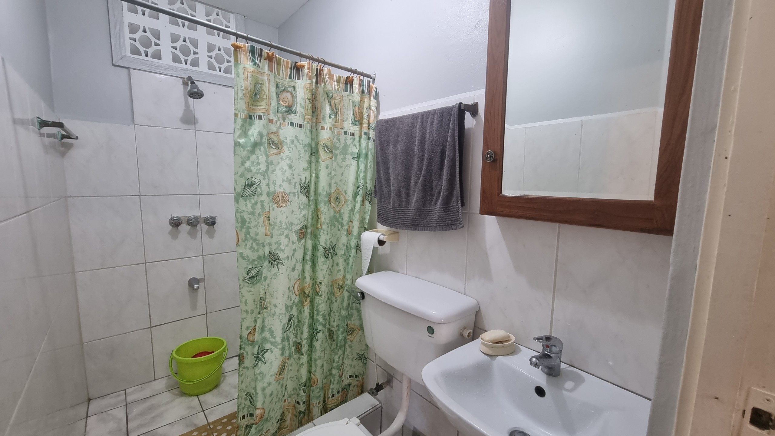 A functional bathroom in a fully furnished house for sale, featuring a shower with a curtain, toilet, sink, and mirrored medicine cabinet. A functional bathroom in a fully furnished house for sale, featuring a shower with a curtain, toilet, sink, and mirrored medicine cabinet.