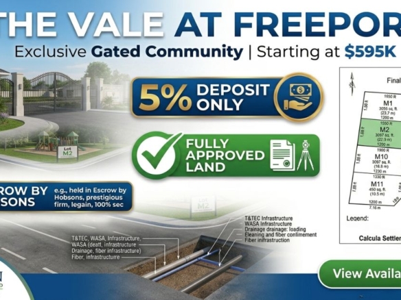 The Vale at Freeport Gated Community - Fully Approved Land for Sale with 5% Deposit.
